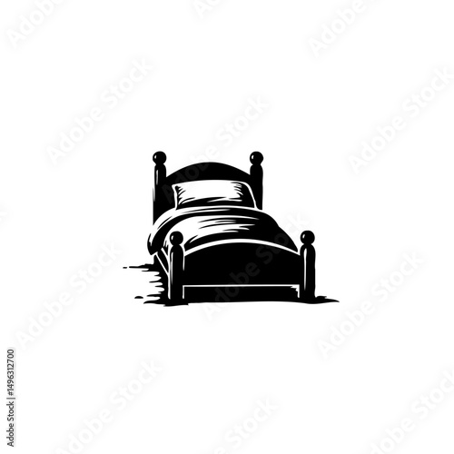 Stylized bedroom illustration offering cozy slumber vibe with monochromatic palette