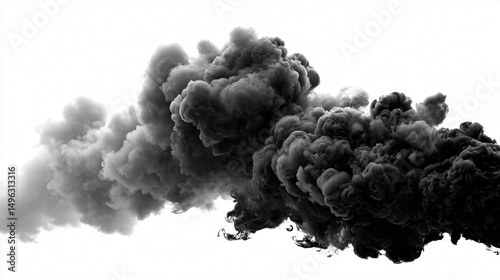 Dramatic Dark Smoke Rising Against White Background