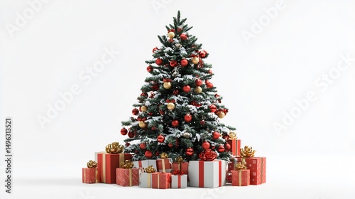 Elegant Christmas Tree with Gifts on White Background