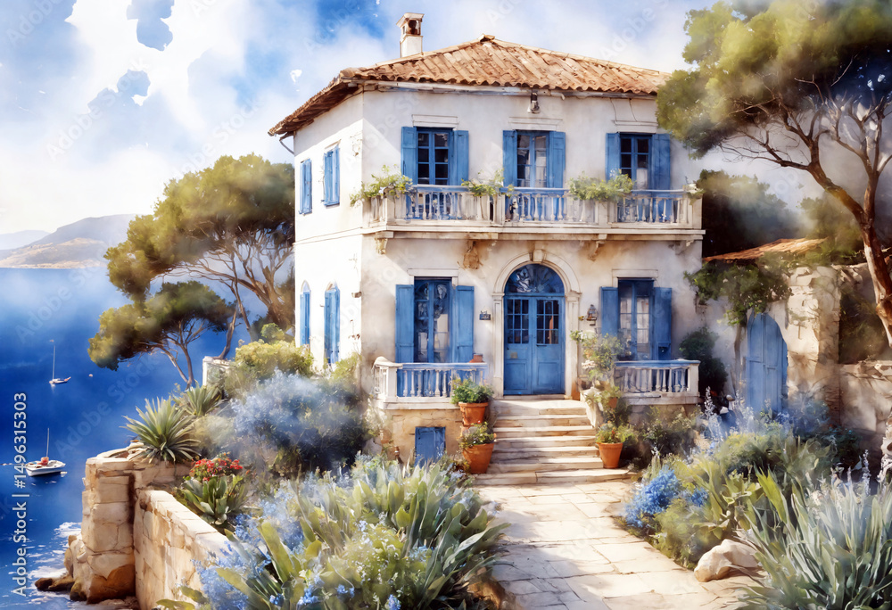 Fototapeta premium Watercolor House Background