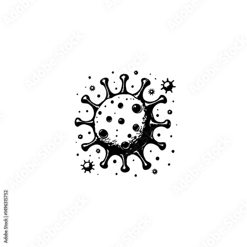 Black and white representation of a virus cell for scientific or medical purposes