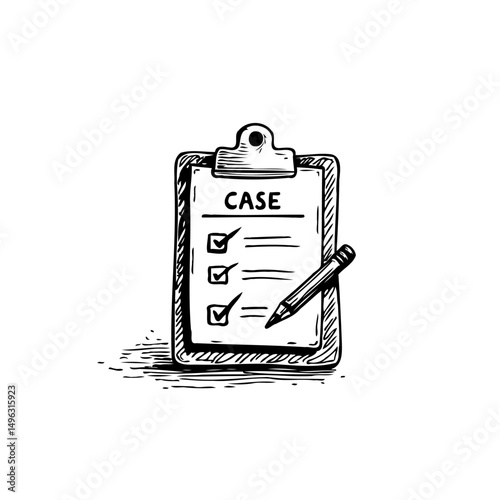 Clipboard case checklist sketch: a simple form and pencil isolated on white