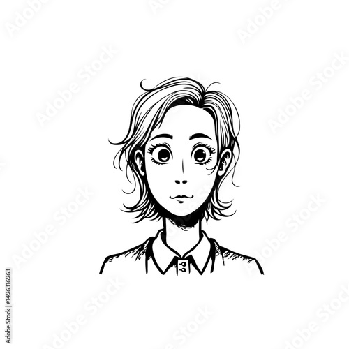 Expressive manga style portrait of a young woman with stylized features