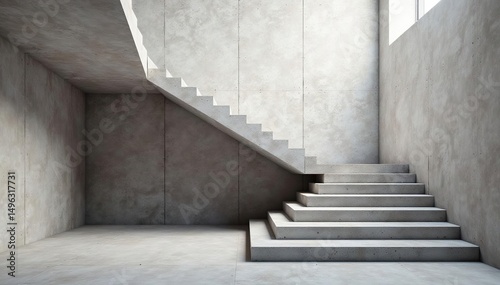 Modern concrete staircase, geometric lines, minimalist design, modern stairs, indoors