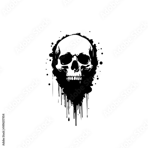 Stylized skull with fluid-like ink splatters creating a unique, intense art piece
