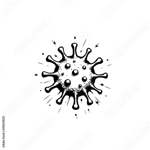 Stylized depiction of a microbe with spikes, vector illustration art