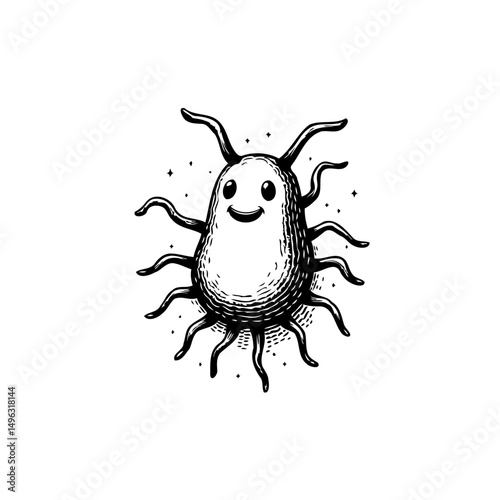 Charming Microbe: A Whimsical Illustration of a Smiling Microorganism Character