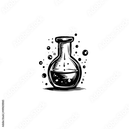 Illustration of a scientific flask containing liquid, creating a visual impact
