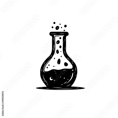 Hand-drawn laboratory flask illustration showcasing scientific exploration and discovery
