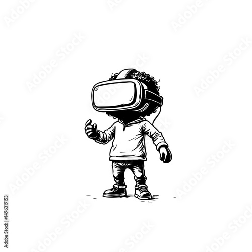 Stylized character immersed in virtual reality using headset technology innovation