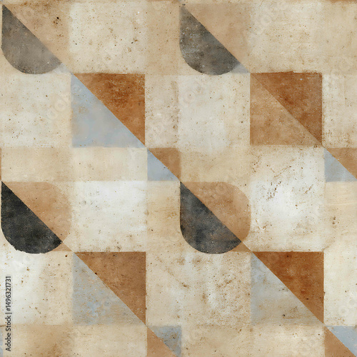 geometric-patterned-cotto-floor-tile-with-cement-like-texture - Seamless , pattern , background , tile