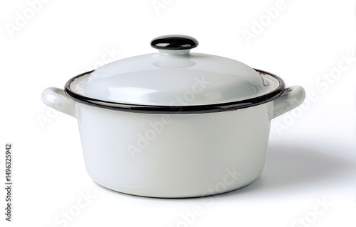 White enamel cooking pot with lid (1)
