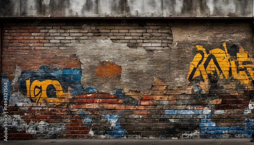 Naklejka premium Grungy Poster Wall Mosaic in Urban Alleyway