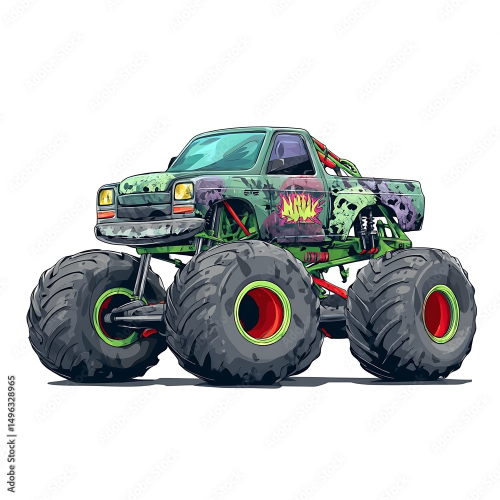 Obraz premium Illustration of a Powerful Monster Truck with a Unique Skull and Flame Design.
