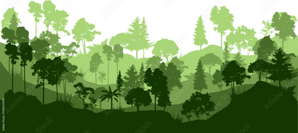 Jungle silhouette landscape. Forest landscape silhouette for environment, ecology vector isolated. Jungle silhouette landscape. Forest landscape silhouette for environment, ecology vector isolated.