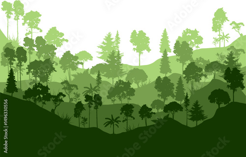 Jungle silhouette landscape. Forest landscape silhouette for environment, ecology vector isolated.