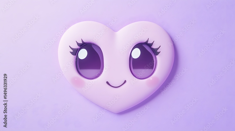 Fototapeta premium A square cartoon face with heart eyes, pastel lavender background