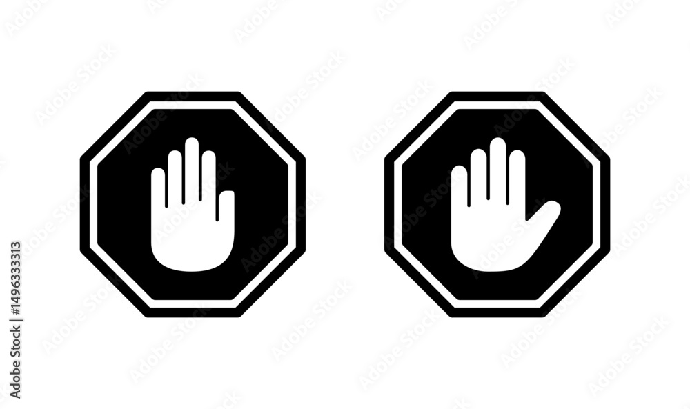 Fototapeta premium Stop icon logo design. stop road sign. hand stop sign and symbol. Do not enter stop red sign with hand
