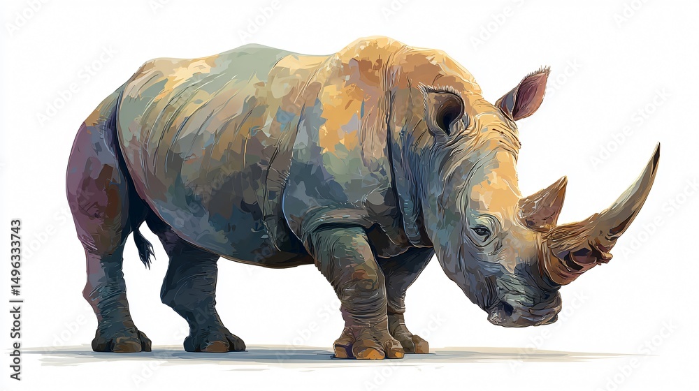 Fototapeta premium Majestic Rhino Illustration on White Background for Professional Use