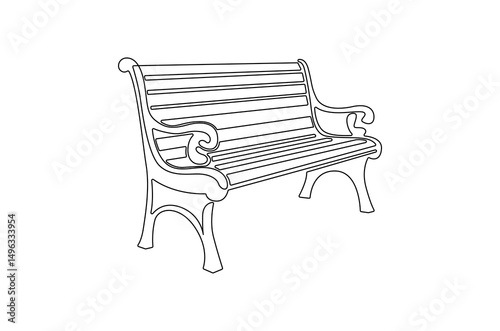 Continuous one line drawing of Bench In Park. Single line drawing illustration of Bench Park. Elegant street element and urban road concept vector art. Doodle line illustration.