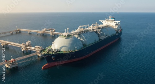 Large LNG tanker docked at offshore terminal