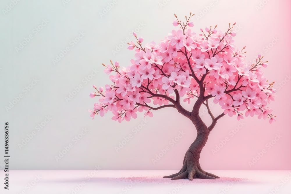 Obraz premium A Delicate Pink Blossom Tree on a Soft Pink Background, a Symbol of Springtime Renewal and Tranquility