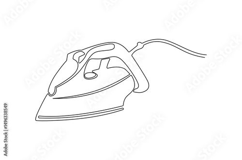 Continuous one line drawing of Electric Clothes Iron. Single line drawing illustration of Steam iron. Elctricity concept vector art. Doodle line illustration.