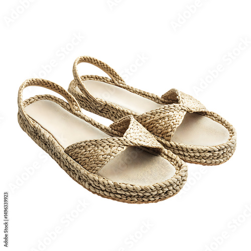 Fashionforward Espadrille Style Sandals with a Natur Isolated on Transparent Background