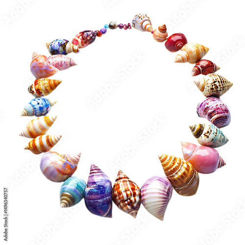 Vibrant Artistic Shell Necklace with a Dramatic Mix Isolated on Transparent Background