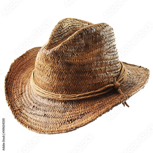 Rustic Straw Hat with a Naturally Distressed Weave Isolated on Transparent Background