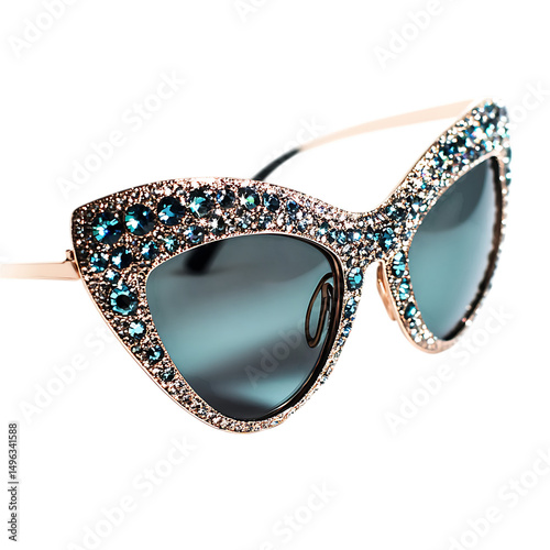 Dynamic Cat Eye Sunglasses with Sparkling Embellish Isolated on Transparent Background