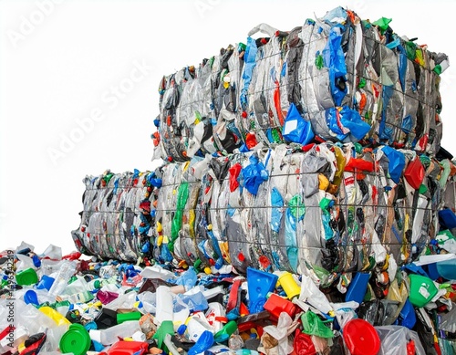 Baled plastic waste ready for recycling, highlighting environmental challenges and sustainability.