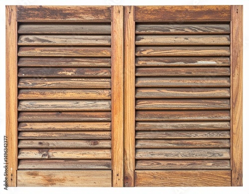 Elegant wooden shutters with horizontal slats, showcasing natural wood tones and textures.