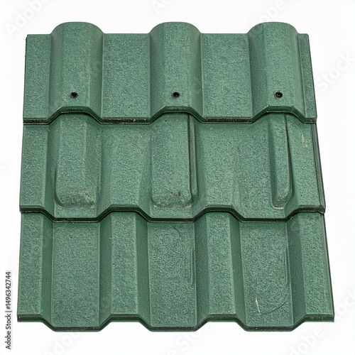 A close-up view of a green textured roofing tile suitable for construction.