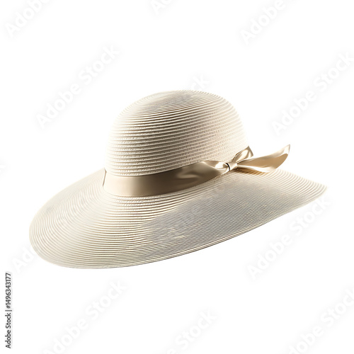 Modern Wide Brim Sun Hat with a Crisp Minimalist Bow Isolated on Transparent Background