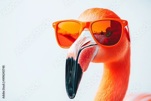 Red and yellow sunglasses on a fun flamingo with a summer feel photo