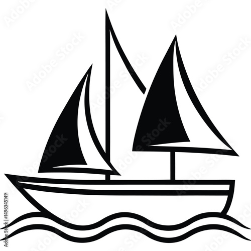 Silhouette pictograms illustrating various sailing boats on water in a minimalist design style vector