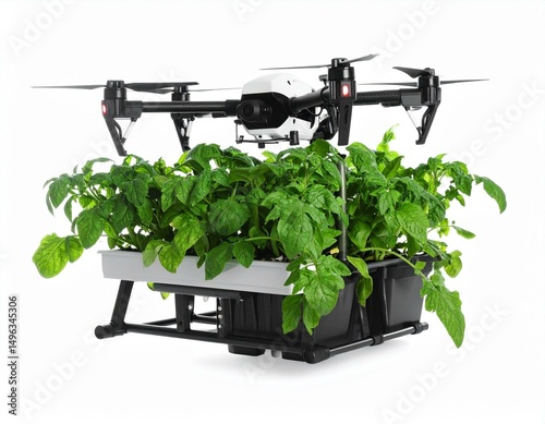 A drone equipped with plants, symbolizing innovation in agriculture and sustainability.