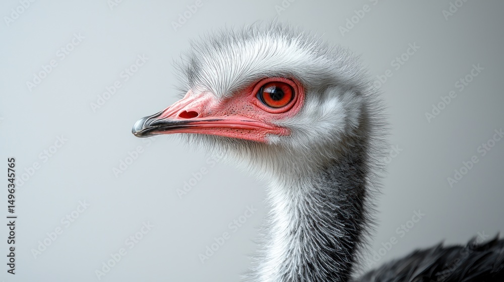 Fototapeta premium Close-up profile of a young ostrich, fluffy plumage, vibrant eyes