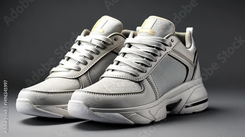 White Sports Sneakers with Chunky Soles in Studio Lighting