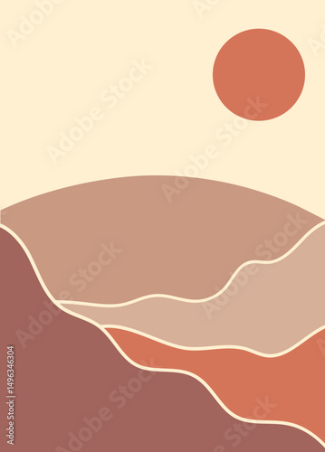 Wallpaper Mural Boho aesthetic mountain wall decoration. Scandinavian mid century mountain landscape. Vector isolated. Torontodigital.ca