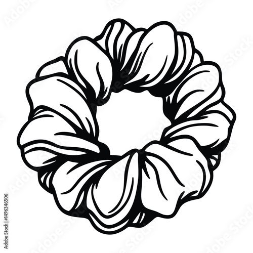A black scrunchie on a white surface close up view vector