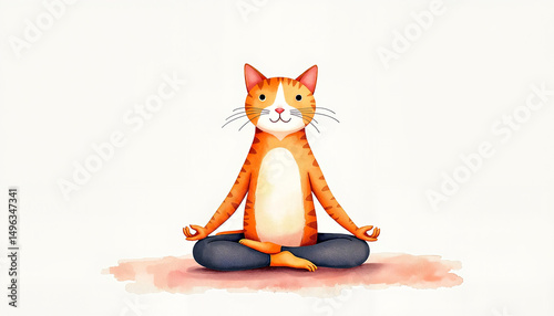 Meditating cat in a peaceful pose on a soft background  
