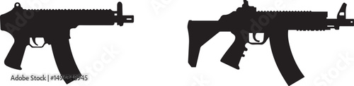 Silhouette of Assault Rifles Side by Side in Black Vector Art