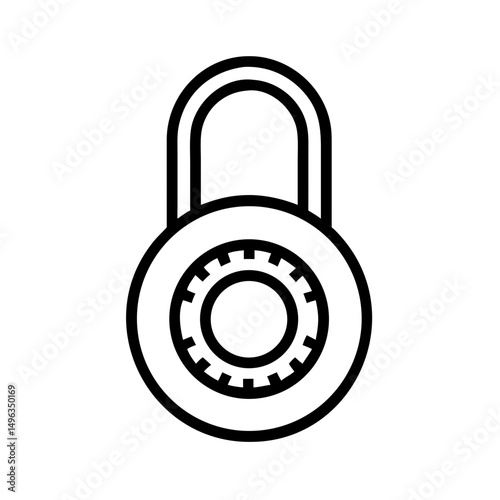Simple black line icon of a closed padlock with a central cogwheel combination dial. Great for security blogs, data protection sites, apps, and digital privacy articles