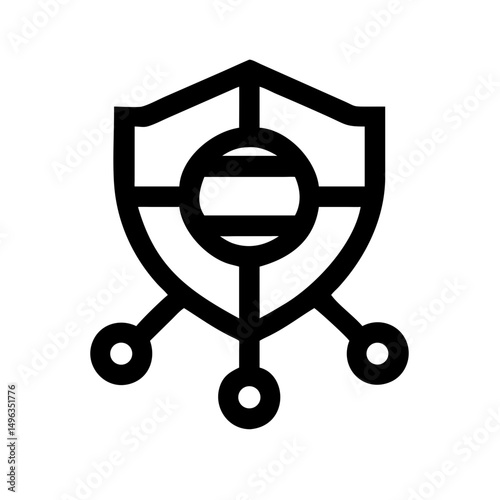 shield with a stylized globe inside and lines connecting to three external nodes, symbolizing global network security for topics on cybersecurity, global connections, or distributed systems