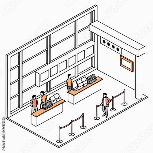 Isometric illustration ticket booth clean cutout
