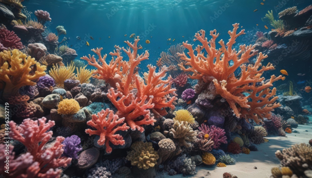 Naklejka premium Close-up vibrant coral reef teeming with life, water, reefs