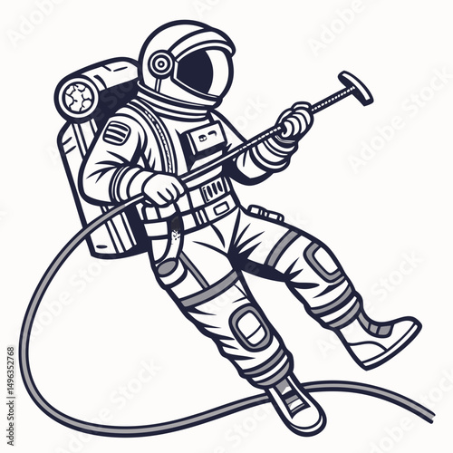 Astronaut spacewalk repairing satellite equipment