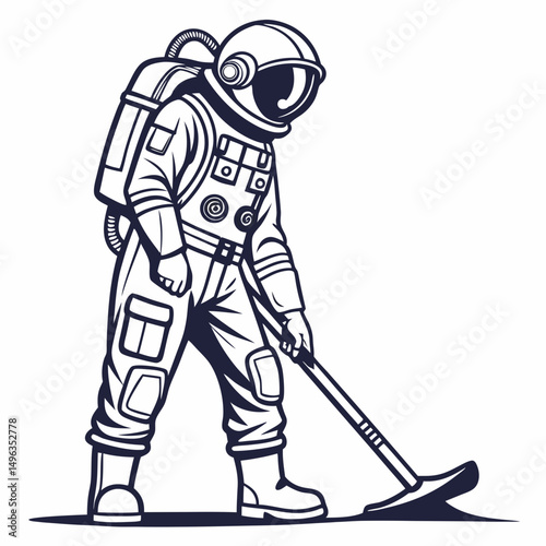 Astronaut collecting samples on alien planet surface